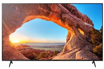 4K-TV från Sony med naturskönt landskap på skärmen.