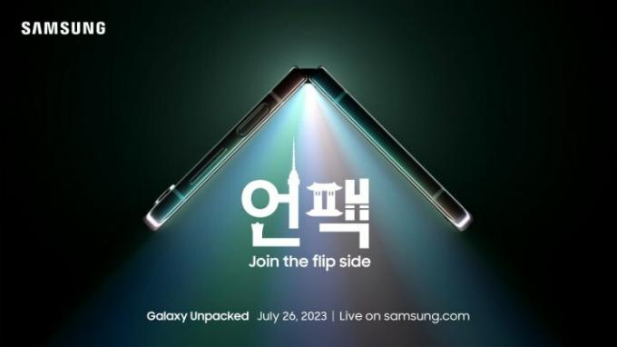 Officiell inbjudan till Samsungs Unpacked-evenemang i juli 2023.