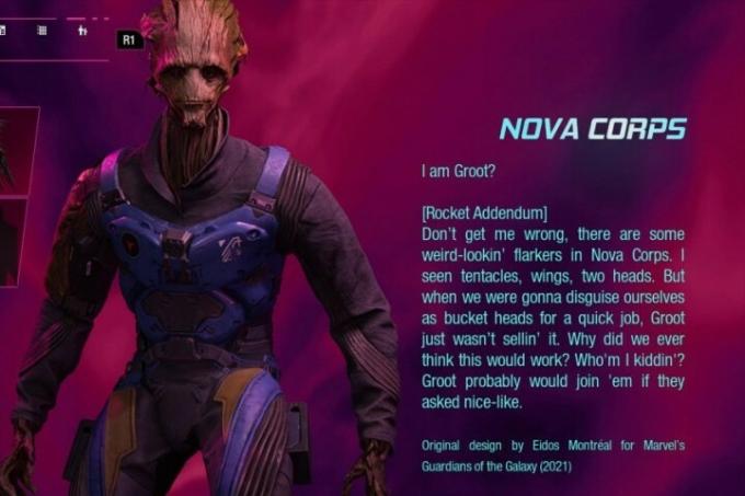 Groot's Nova Corps-outfit van Guardians of the Galaxy.