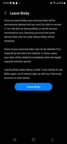 Zrzut ekranu opcji Opuść Bixby. 