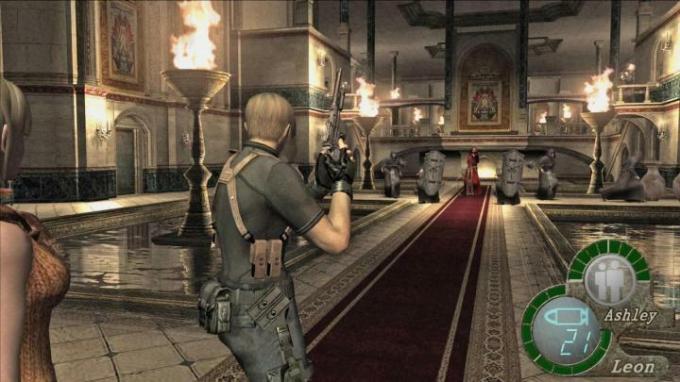 Леон у Water Hall в Resident Evil 4.