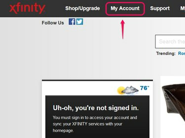 Xfinity მთავარი გვერდი.