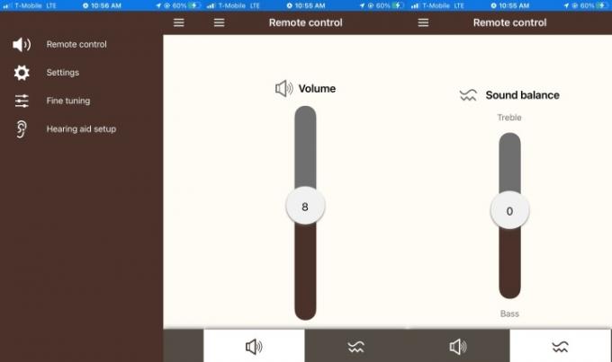 Regolazioni del telecomando dell'app Sony Hearing Control.