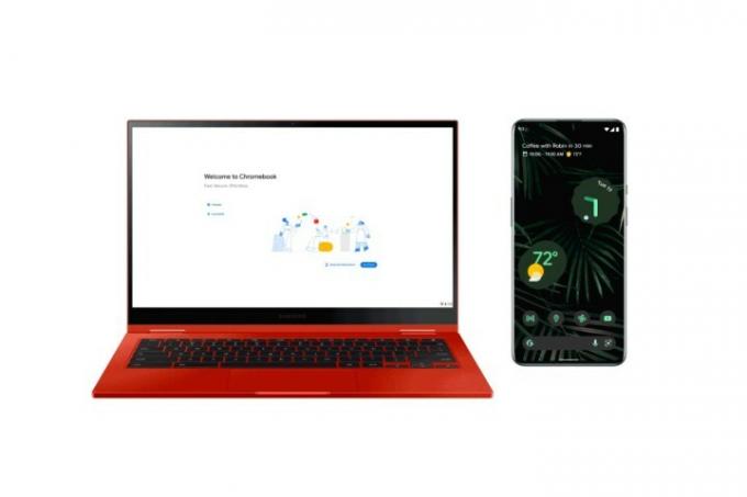 Kiire sidumise kaudu ühendatud Chromebook ja Android-telefon.