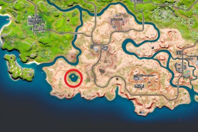 Mapa podkreślająca lokalizację Klombo w Fortnite.