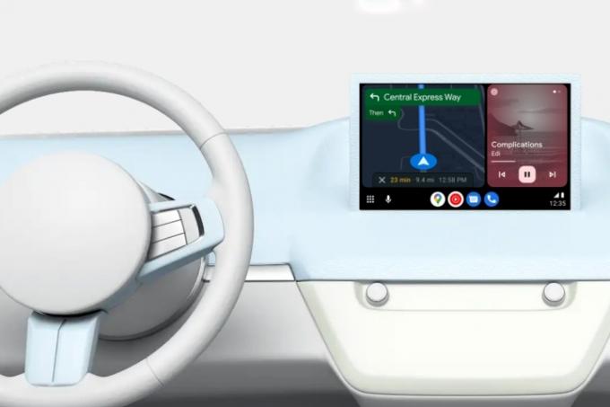 Upodobitev sistema Android Auto, ki se izvaja v avtomobilu.