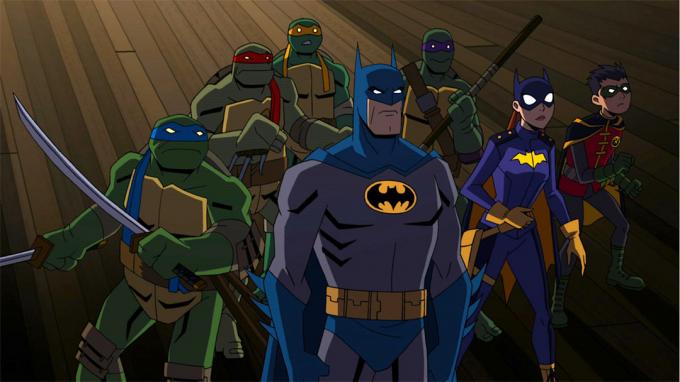 Betmeno šeima ir Vėžlių šeima susivienija filme Betmenas vs. Paugliai mutantai vėžliukai ninzės.