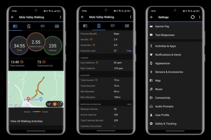 Screenshots aus der Connect-App von Garmin.