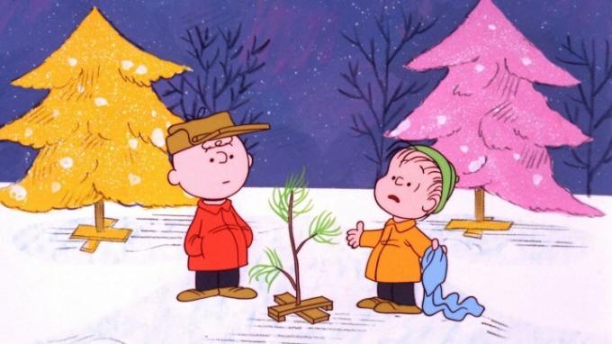 Due ragazzi giocano nella neve in A Charlie Brown Christmas.