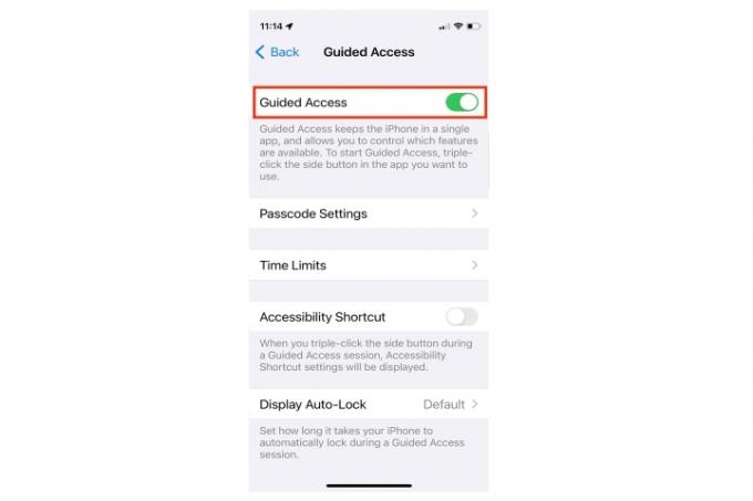 Tik op de schakelaar naast Begeleide toegang om deze in te schakelen.