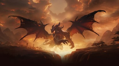 Smok leci po niebie w World of Warcraft Catclysm Classic.