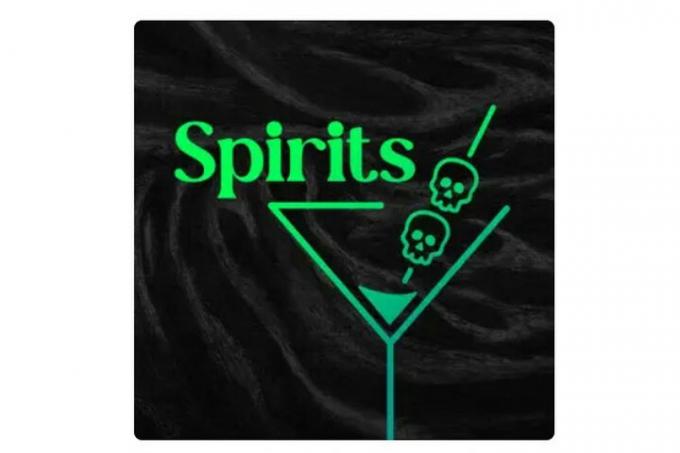 Spirits Podcast -logo, jossa on cocktaillasi kahdella pääkallolla.
