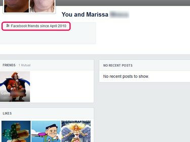 Stránka Priateľstvo zobrazujúca, kedy ste sa stali priateľmi na Facebooku.