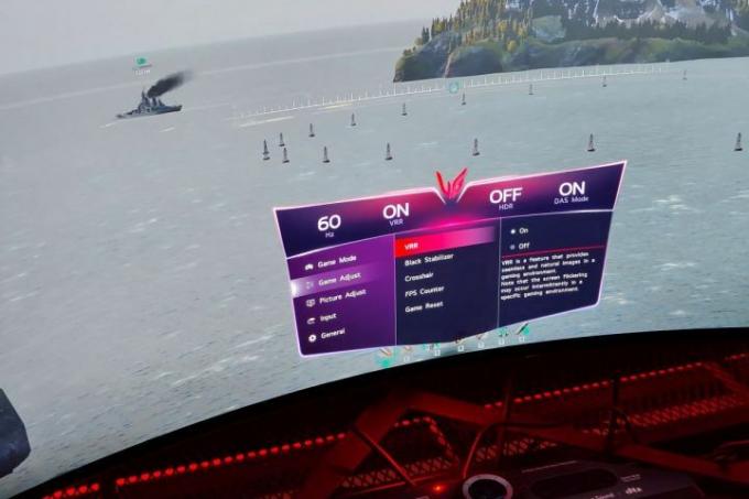 O menu de exibição mostrado no LG UltraGear OLED Curved.