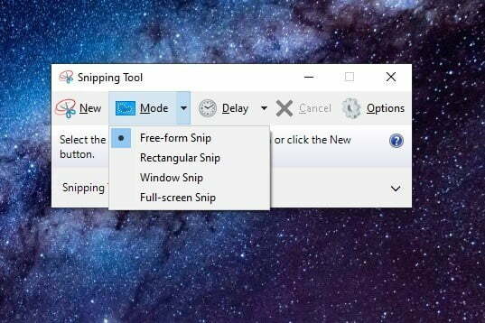 Снимок экрана Windows Snipping Tool, показывающий параметры обрезки.