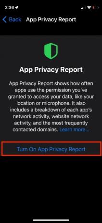 iOS アプリのプライバシー レポート ペイン。
