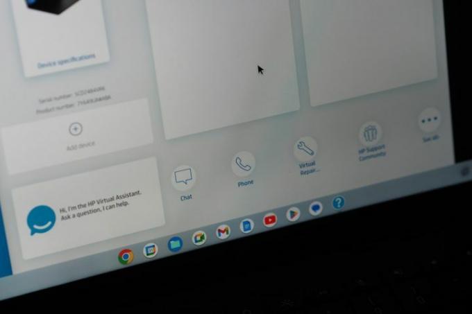 Widok wyświetlacza Chromebooka HP Dragonfly Pro z opcjami pomocy technicznej.