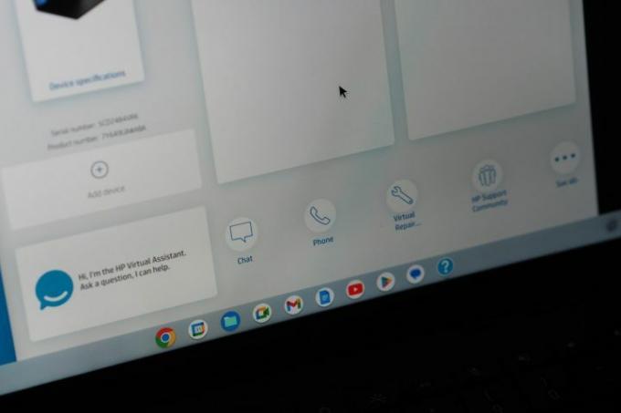 Vizualizarea afișajului Chromebookului HP Dragonfly Pro care arată opțiunile de asistență.