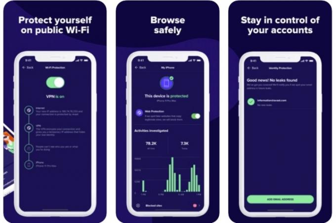 Avast 보안 및 개인 정보 보호 앱의 스크린샷 3개. 