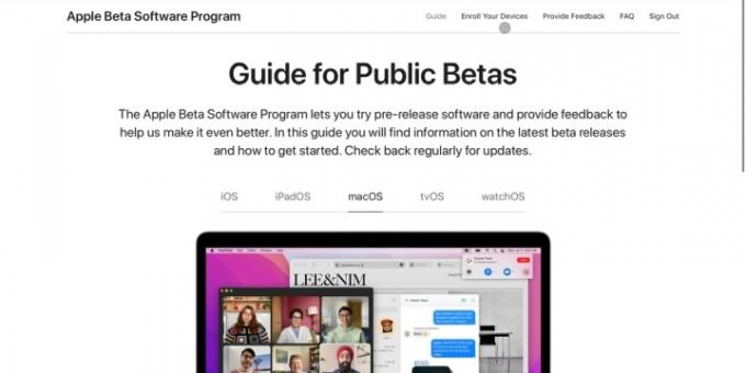Apple's openbare bètasoftware-webpagina.