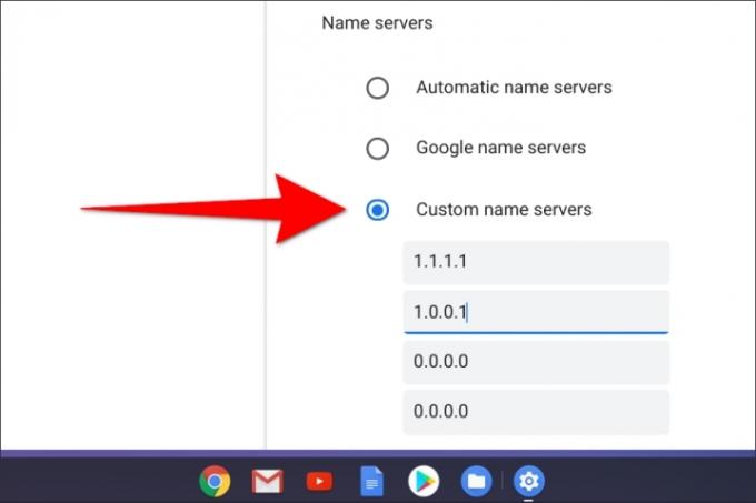 Chromebook השתמש בשרתי שמות מותאמים אישית