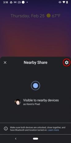 Tippen Sie auf „Nearby Share Settings“ (Zahnrad).