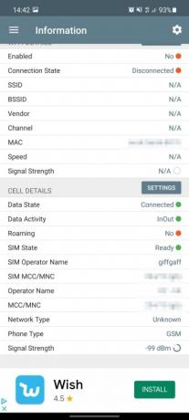 شاشة معلومات تطبيق Network Analyzer.