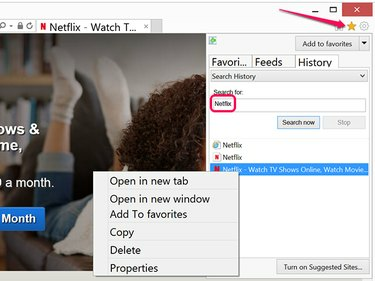 Verwijder Netflix-items in IE van het tabblad Geschiedenis.