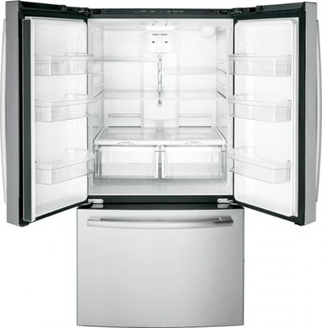 GE izvēlas lielas ietilpības franču durvju ledusskapi, kas vērsts uz vērtību