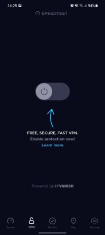 تطبيق Ookla speedtest يعرض VPN.