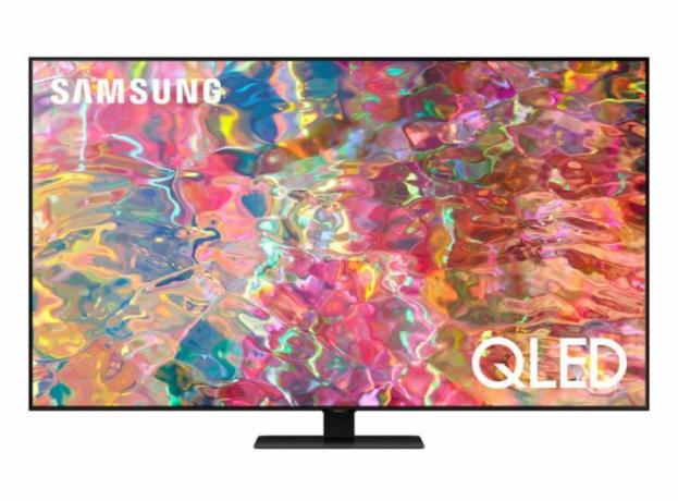 虹のビジュアルを表示する Samsung QLED TV。