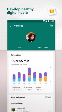 Vrijeme korištenja uređaja u Microsoft Family Safety.