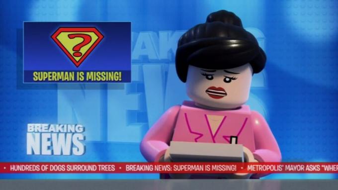 Lego Lois Lane en tant que présentatrice de nouvelles dans le film Lego DC Comics: Batman Be-Leaguered.