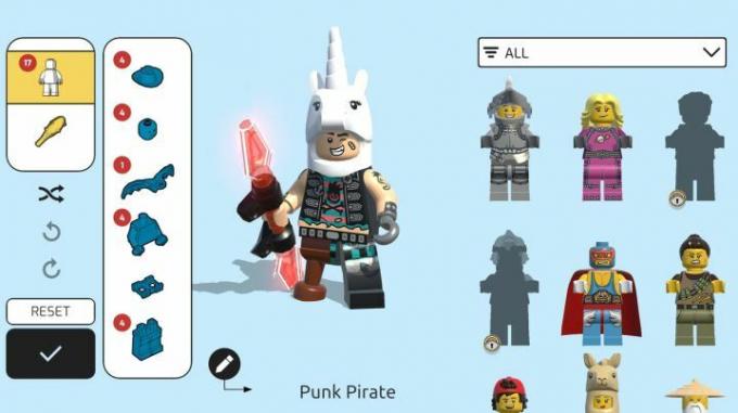 En spelare anpassar en punkpirat i Lego Brawls.