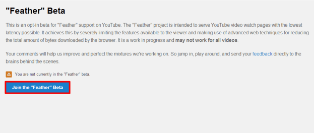 Pendaftaran YouTube Feather Beta