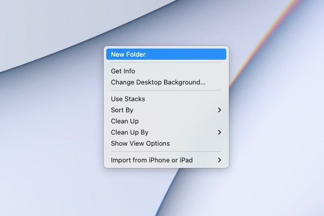 Новая папка в контекстном меню рабочего стола Mac.