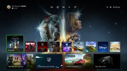 Uma tela inicial do Xbox mostra Starfield.